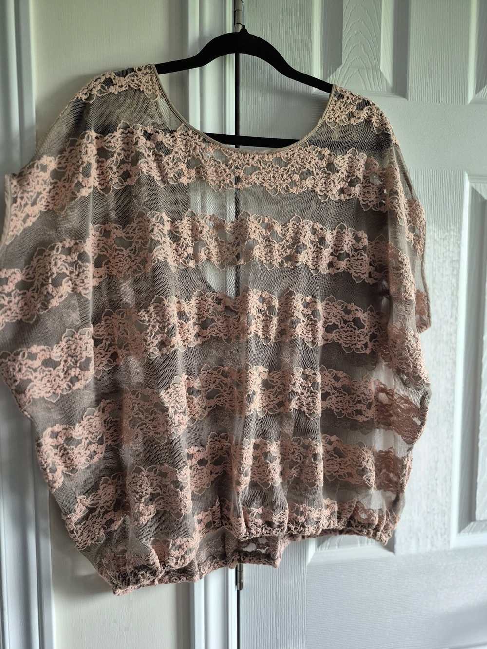Free People Striped Lace Sheer Tunic - Pink and Taupe